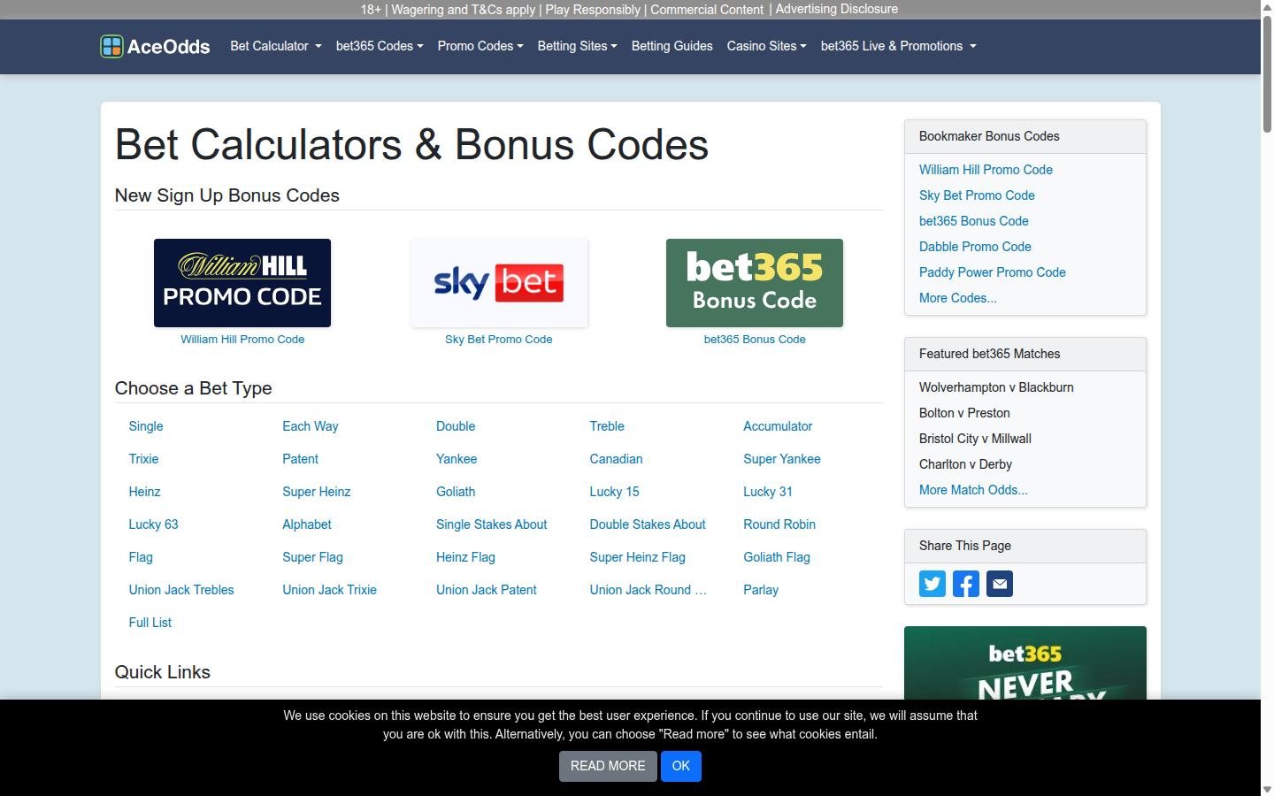 AceOdds homepage screenshot