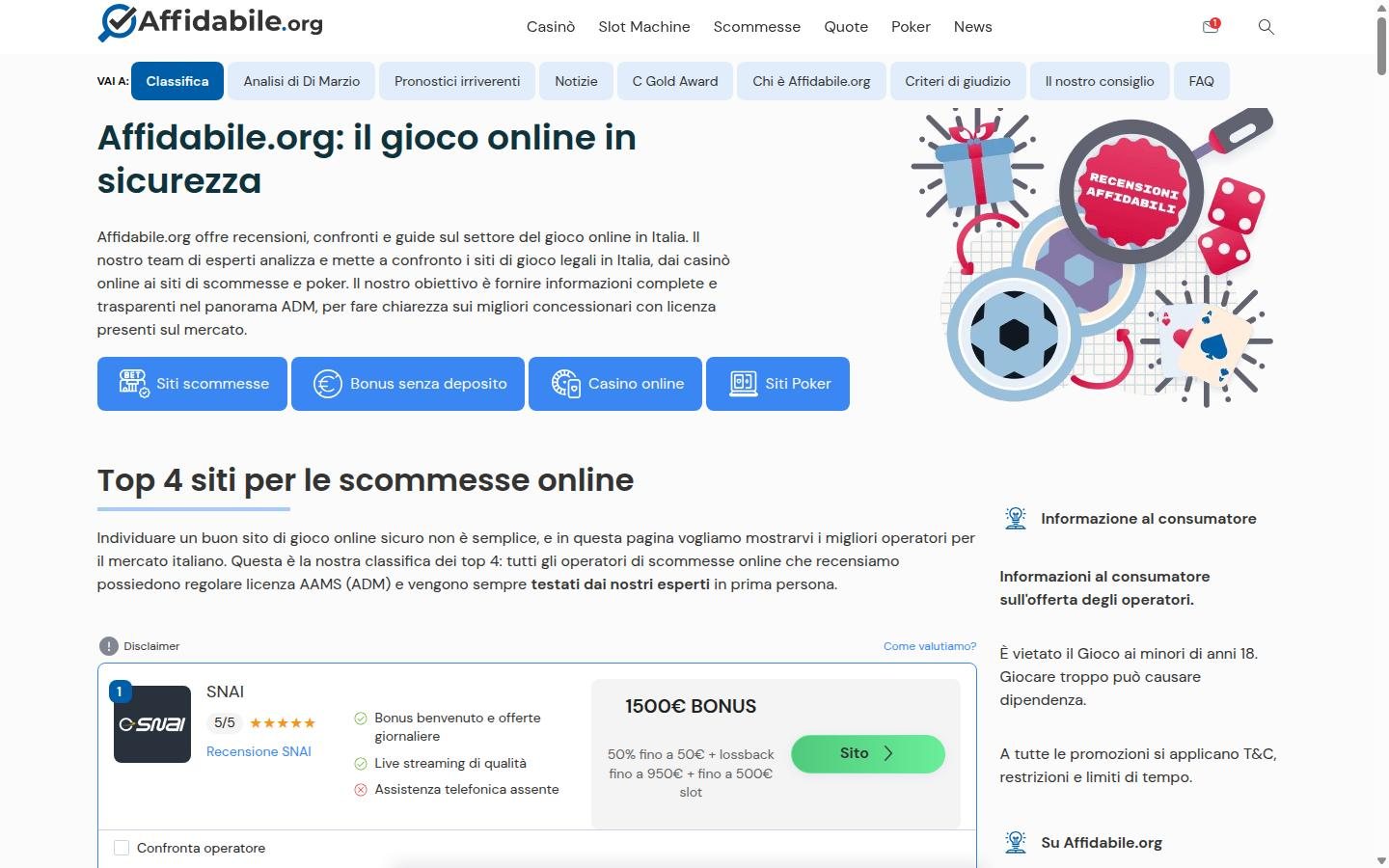 Affidabile.org homepage screenshot