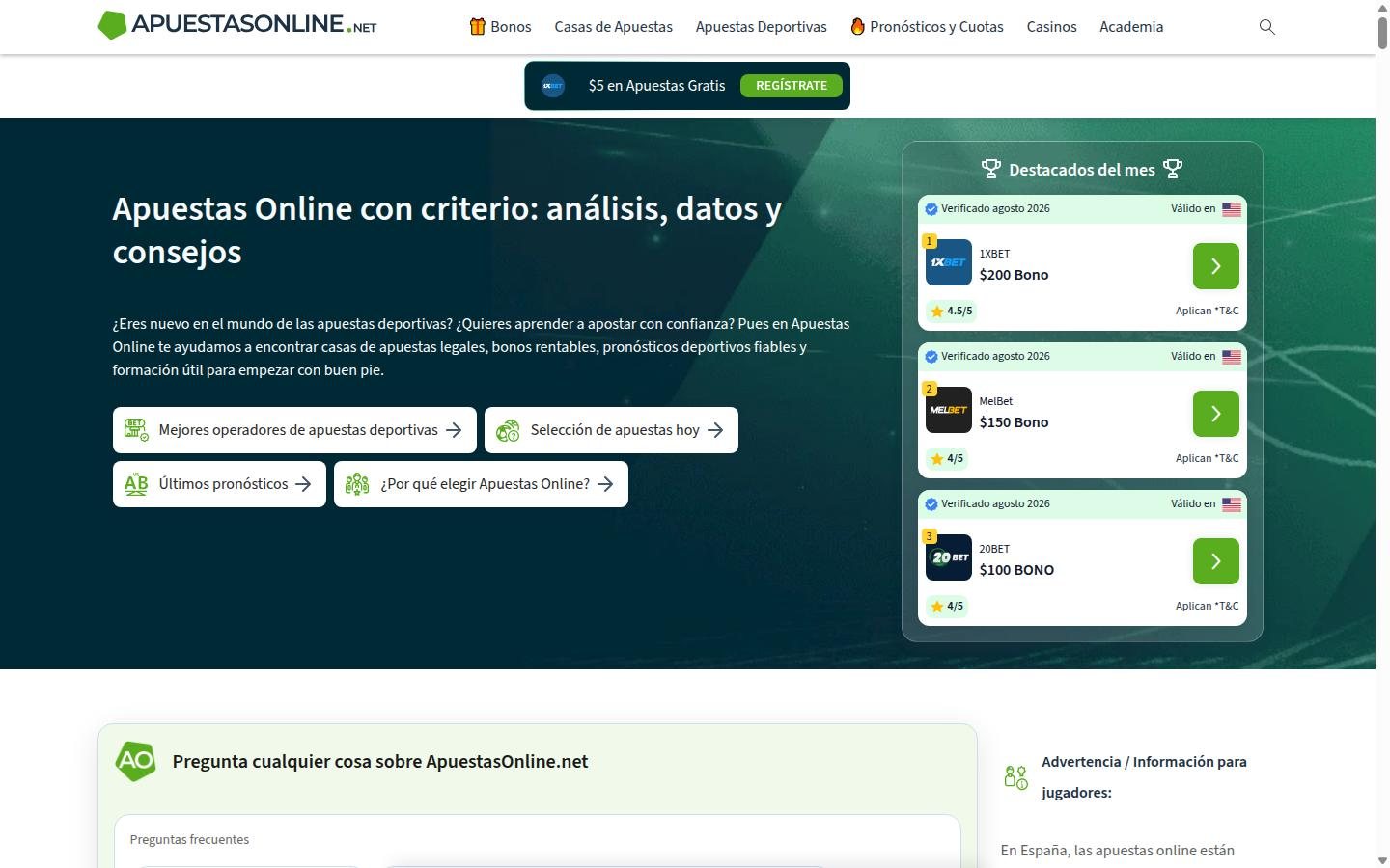 ApuestasOnline homepage screenshot