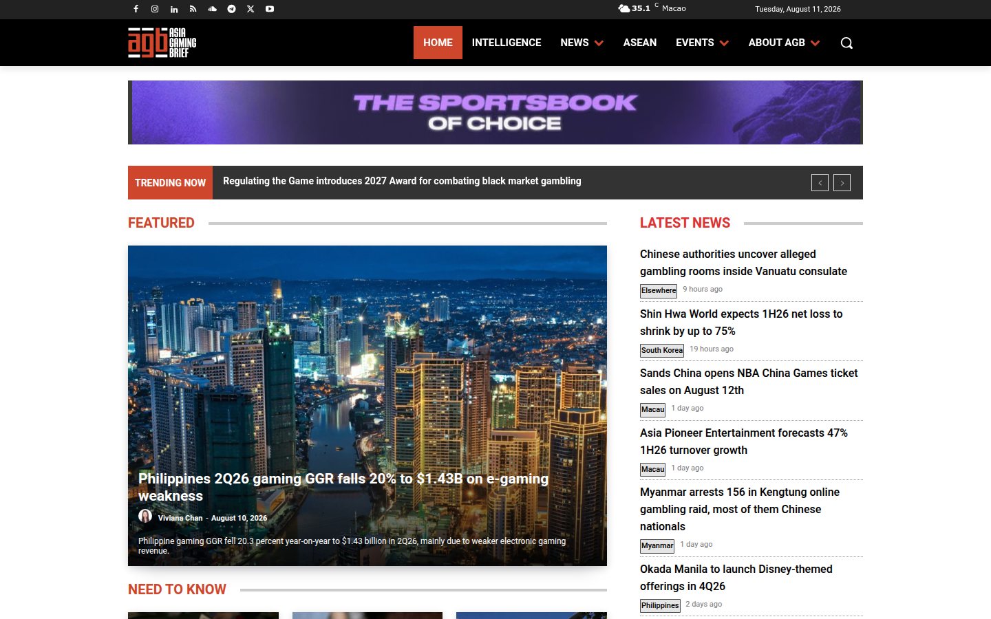 Asia Gaming Brief homepage screenshot