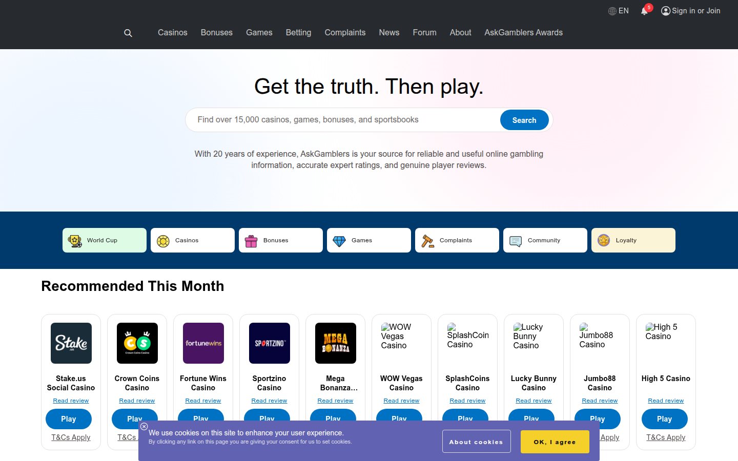 AskGamblers homepage screenshot
