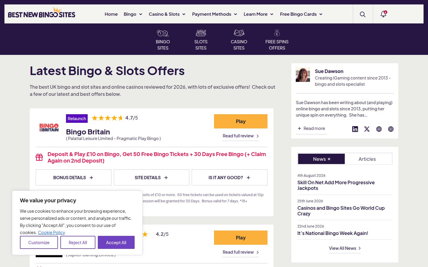 Best New Bingo Sites homepage screenshot