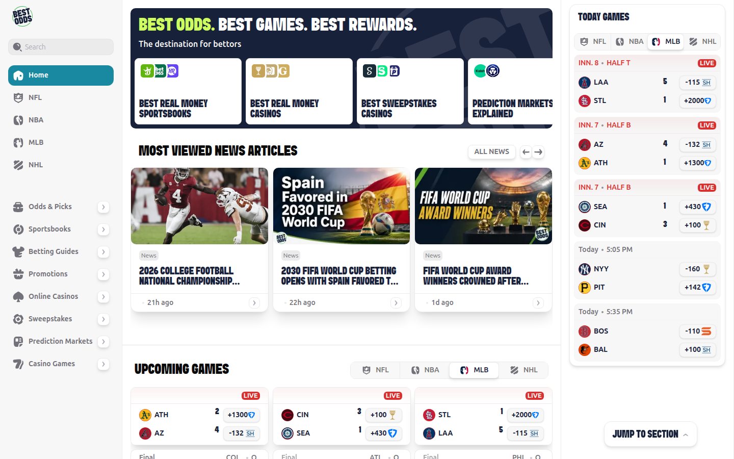 BestOdds homepage screenshot
