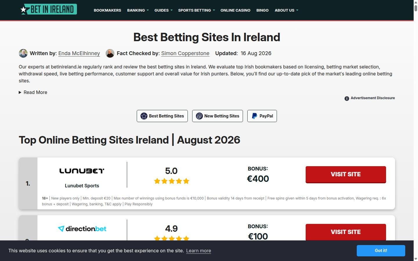 BetinIreland.ie homepage screenshot