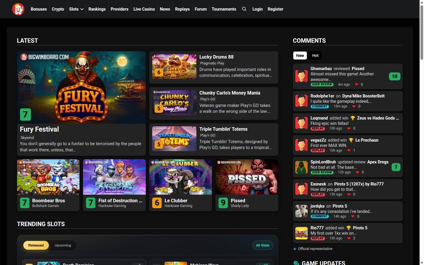Bigwinboard homepage screenshot