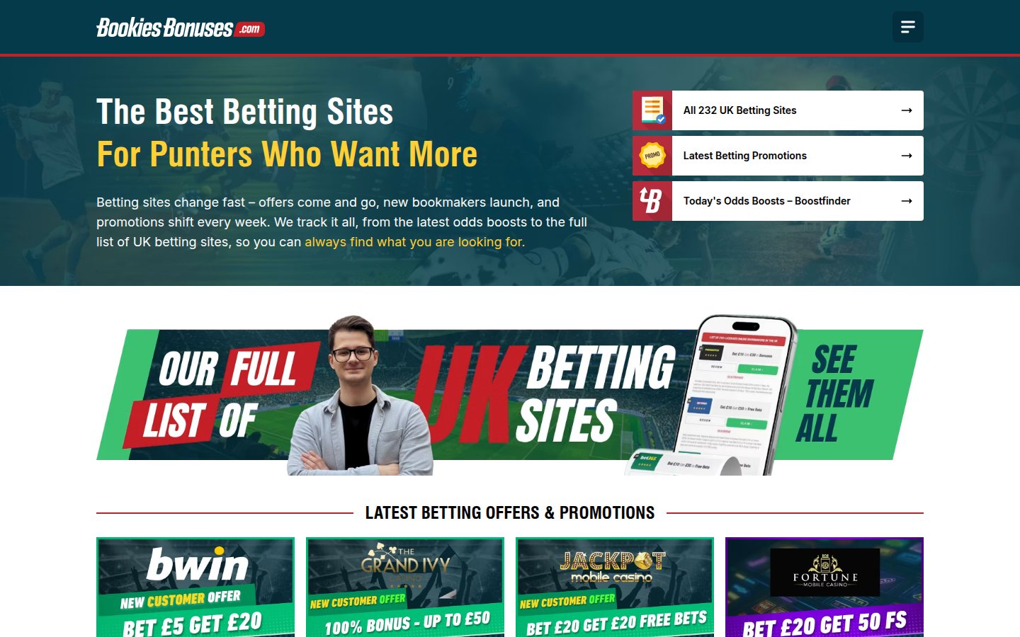 Bookies Bonuses homepage screenshot