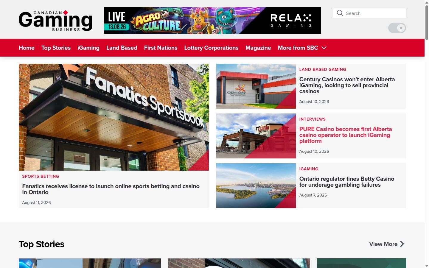 Canadian Gaming Business homepage screenshot