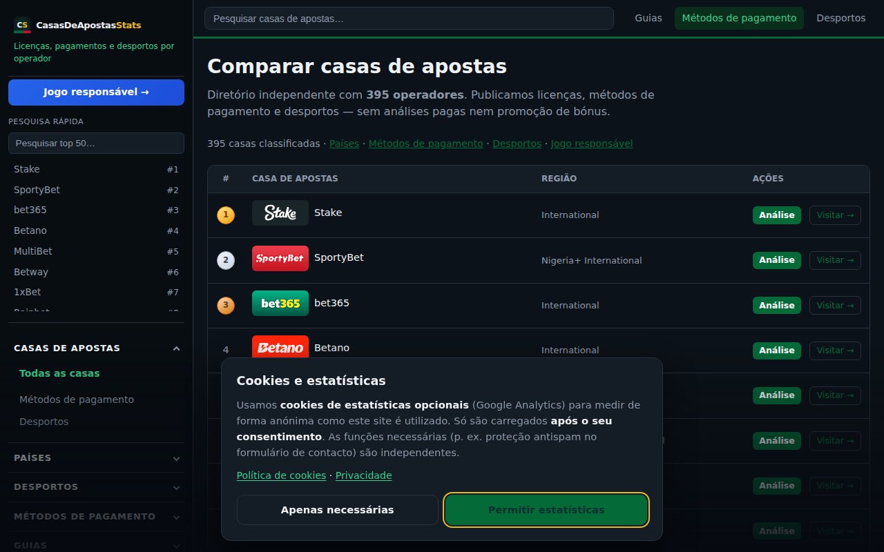 CasasDeApostasStats homepage screenshot