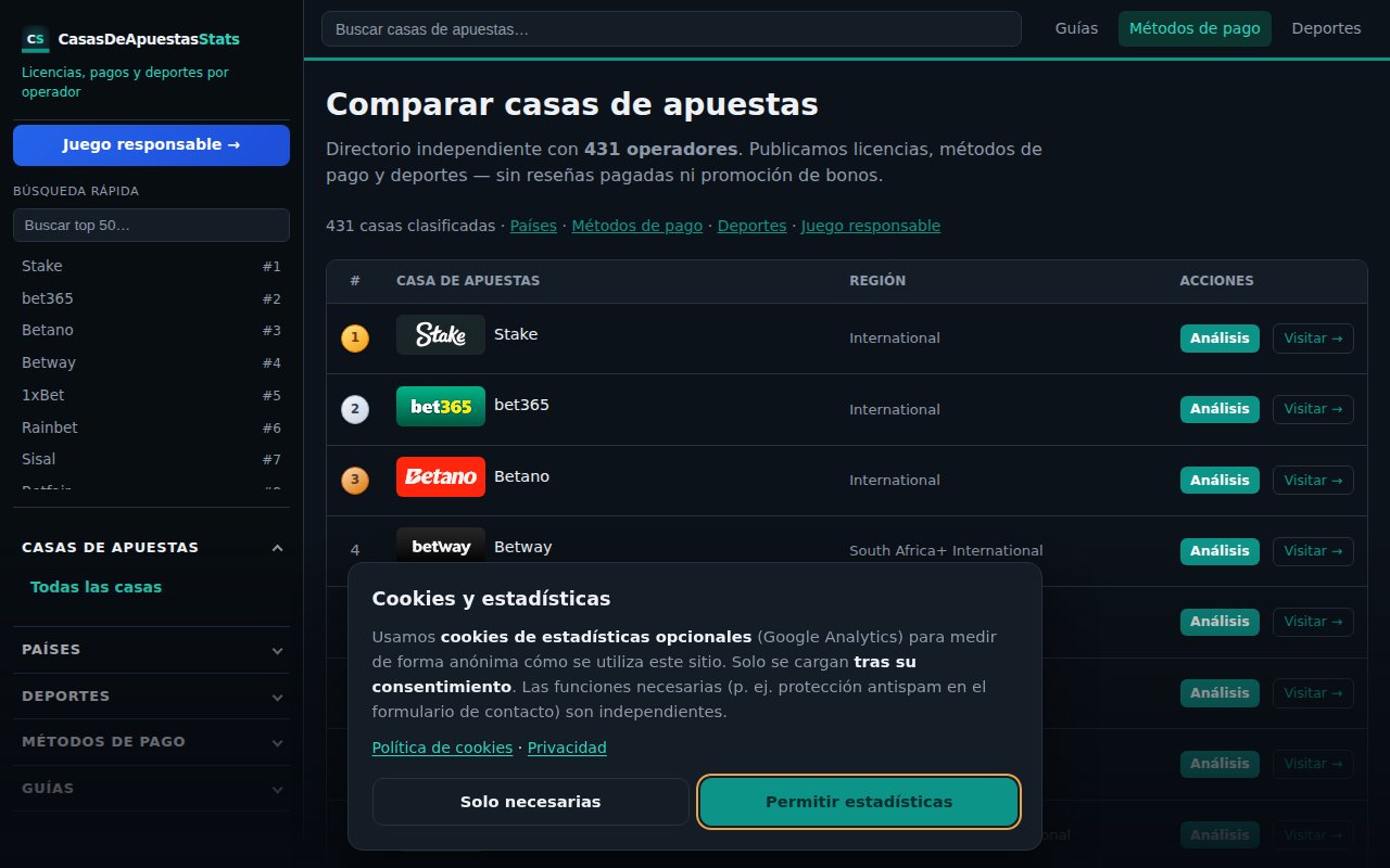 CasasDeApuestasStats homepage screenshot
