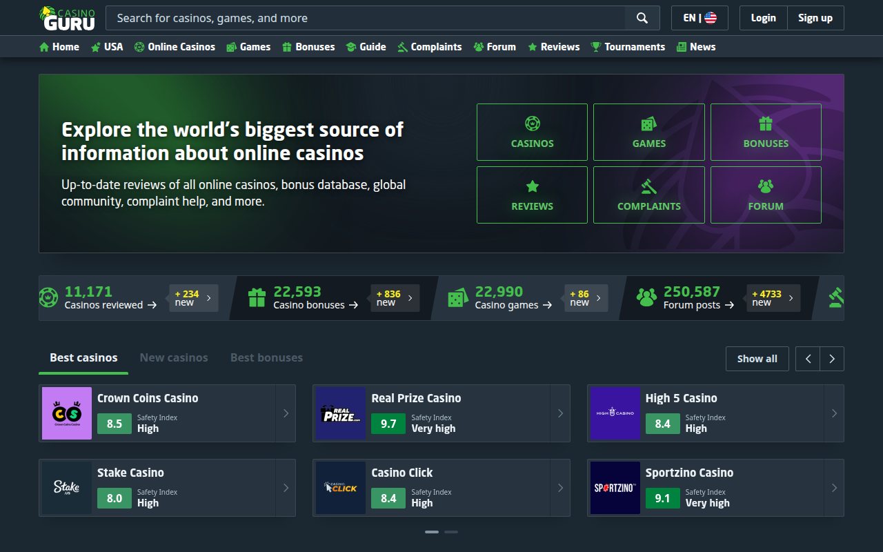 Casino Guru homepage screenshot
