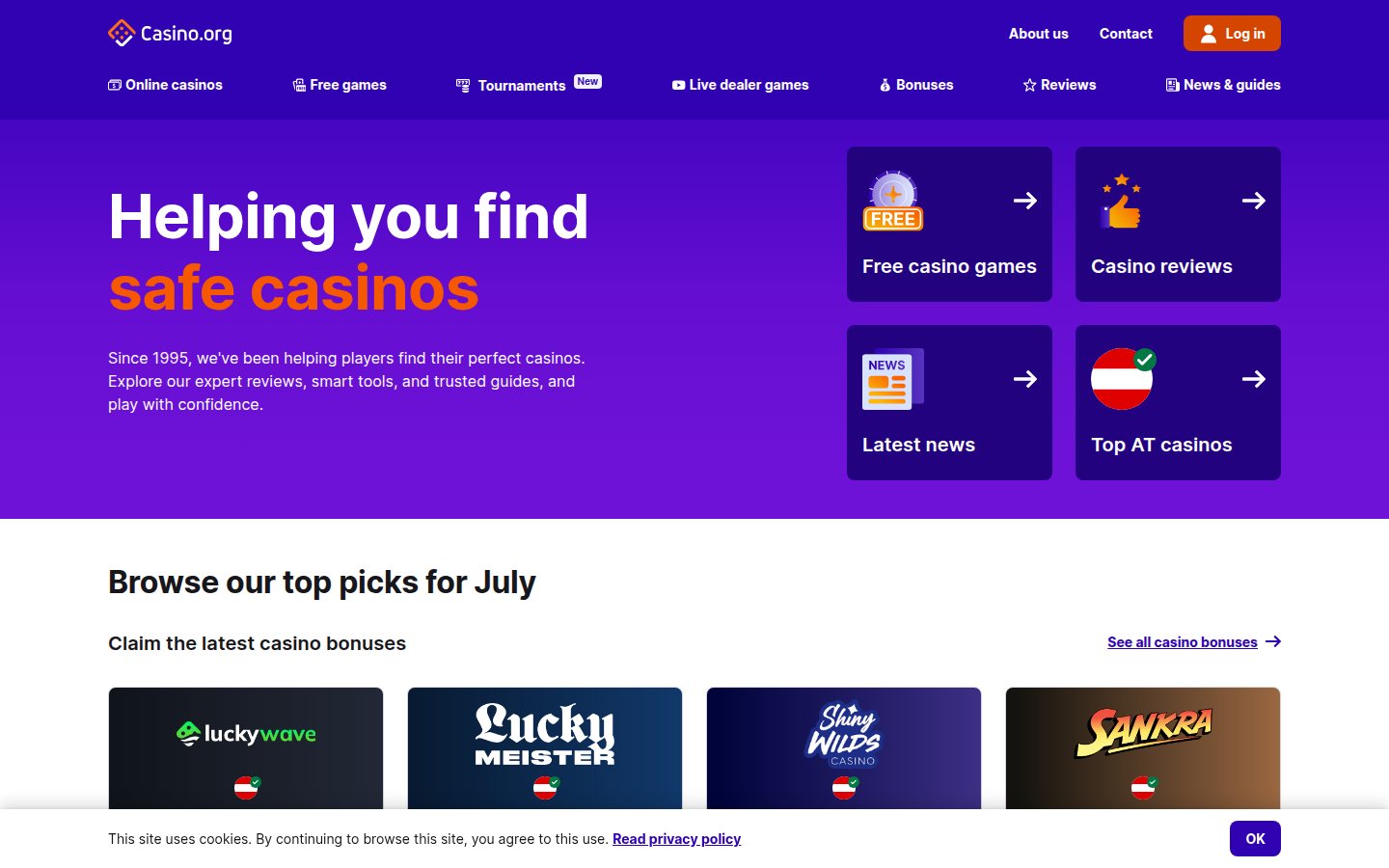 Casino.org homepage screenshot