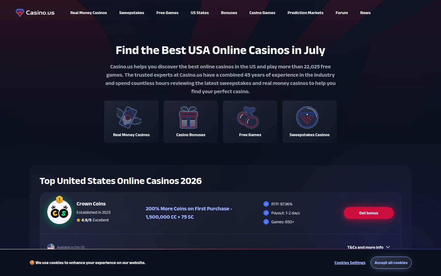 Casino.us homepage screenshot