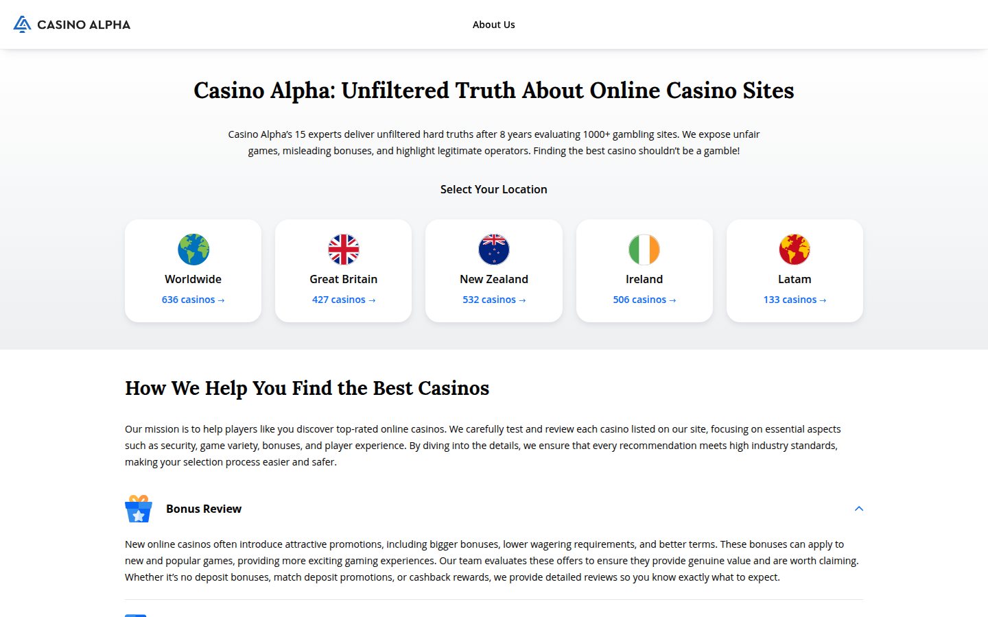 CasinoAlpha homepage screenshot
