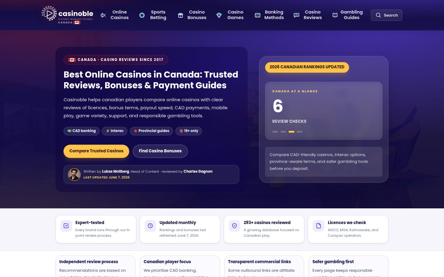 Casinoble homepage screenshot