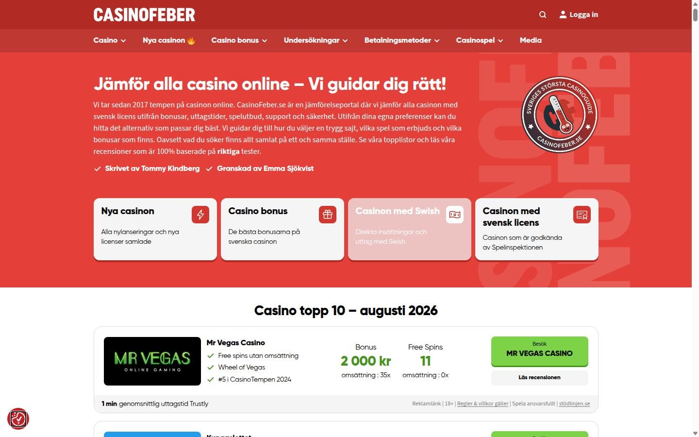 CasinoFeber homepage screenshot
