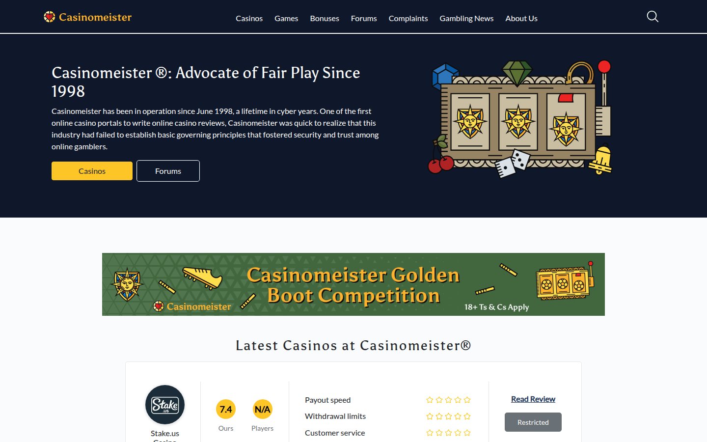Casinomeister homepage screenshot