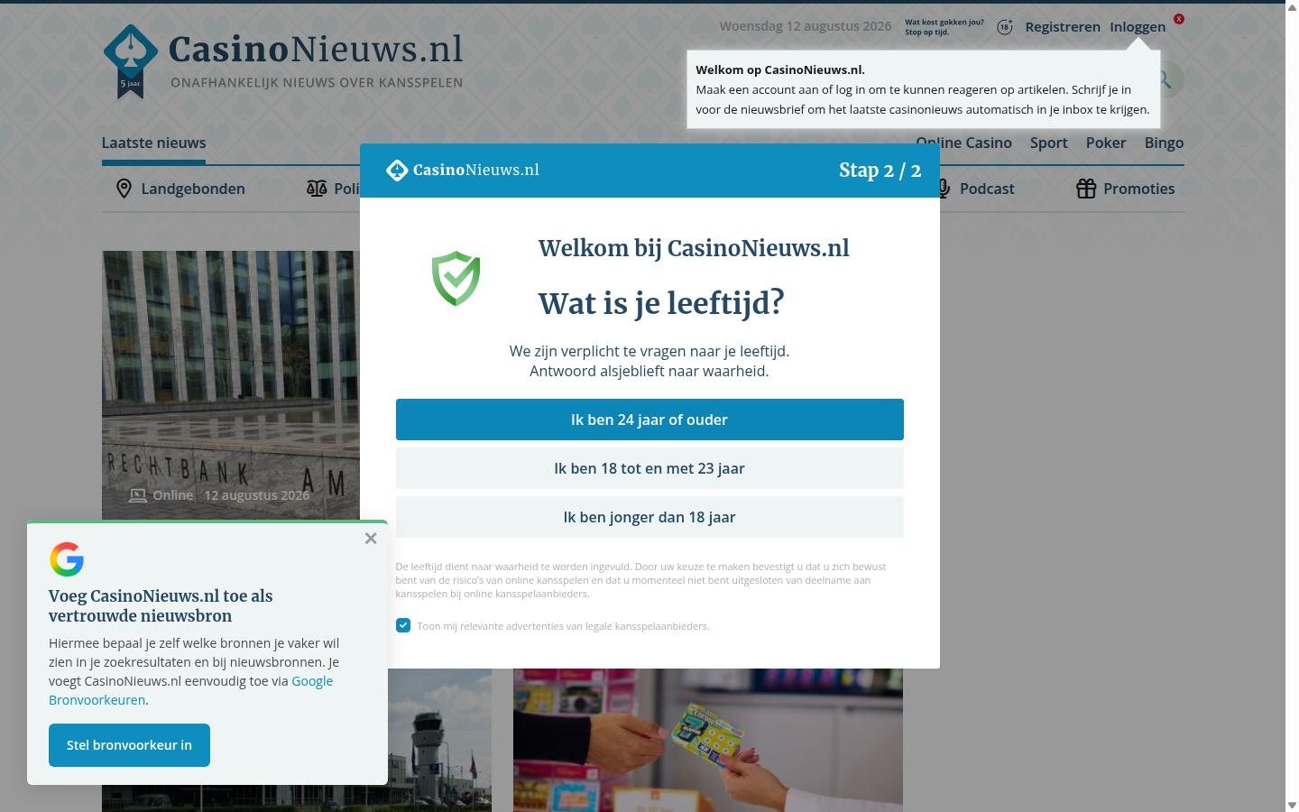 CasinoNieuws.nl homepage screenshot