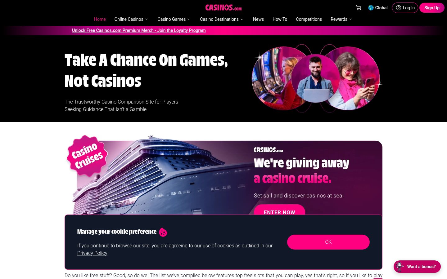 Casinos.com homepage screenshot