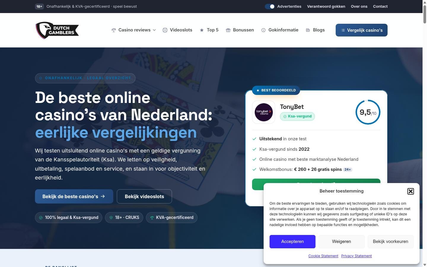 DutchGamblers homepage screenshot