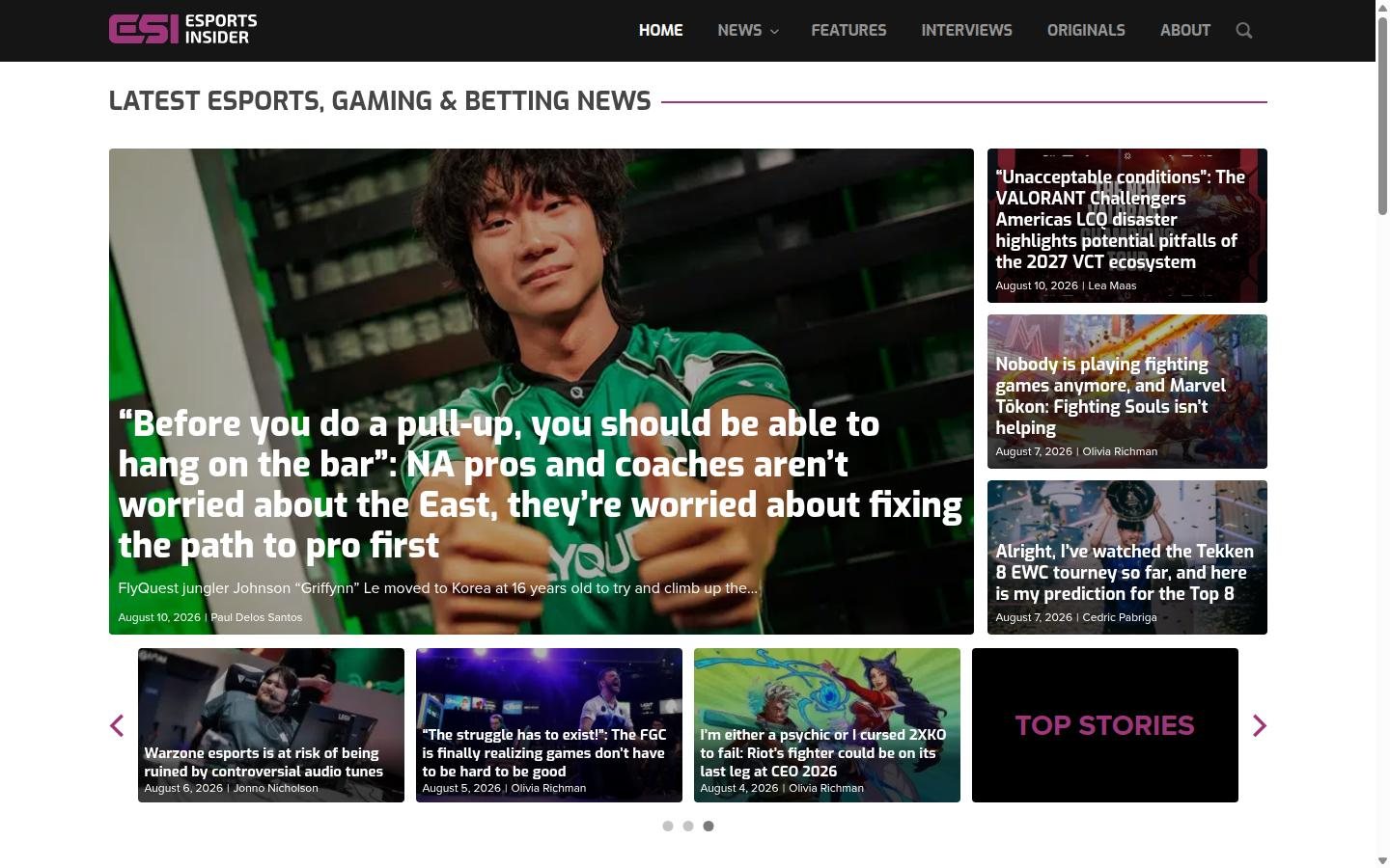 Esports Insider homepage screenshot
