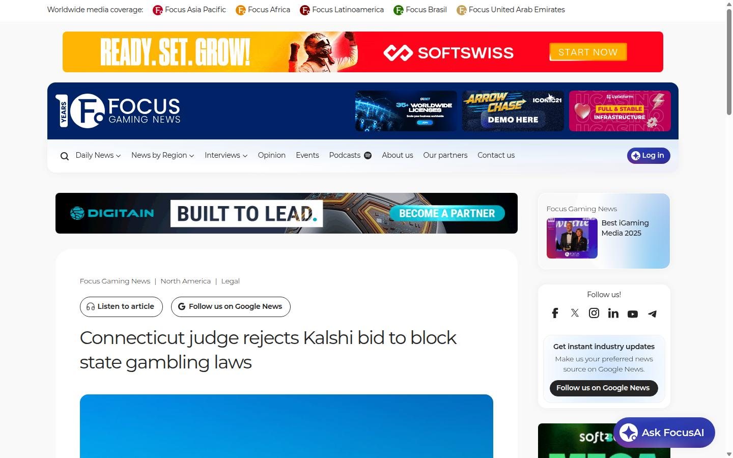 Focus Gaming News homepage screenshot