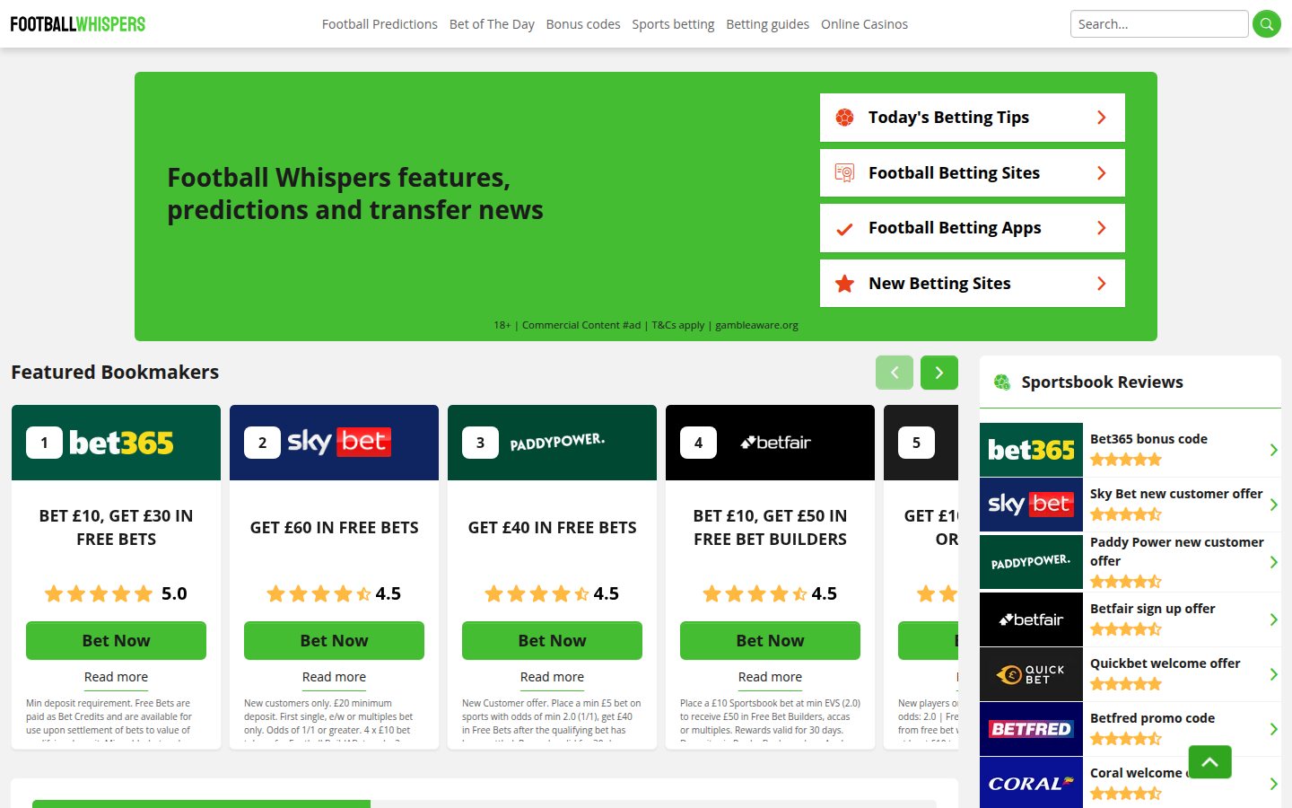 Football Whispers homepage screenshot