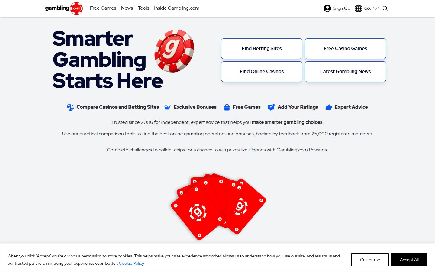 Gambling.com homepage screenshot