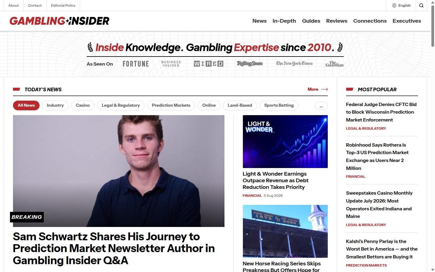 Gambling Insider homepage screenshot