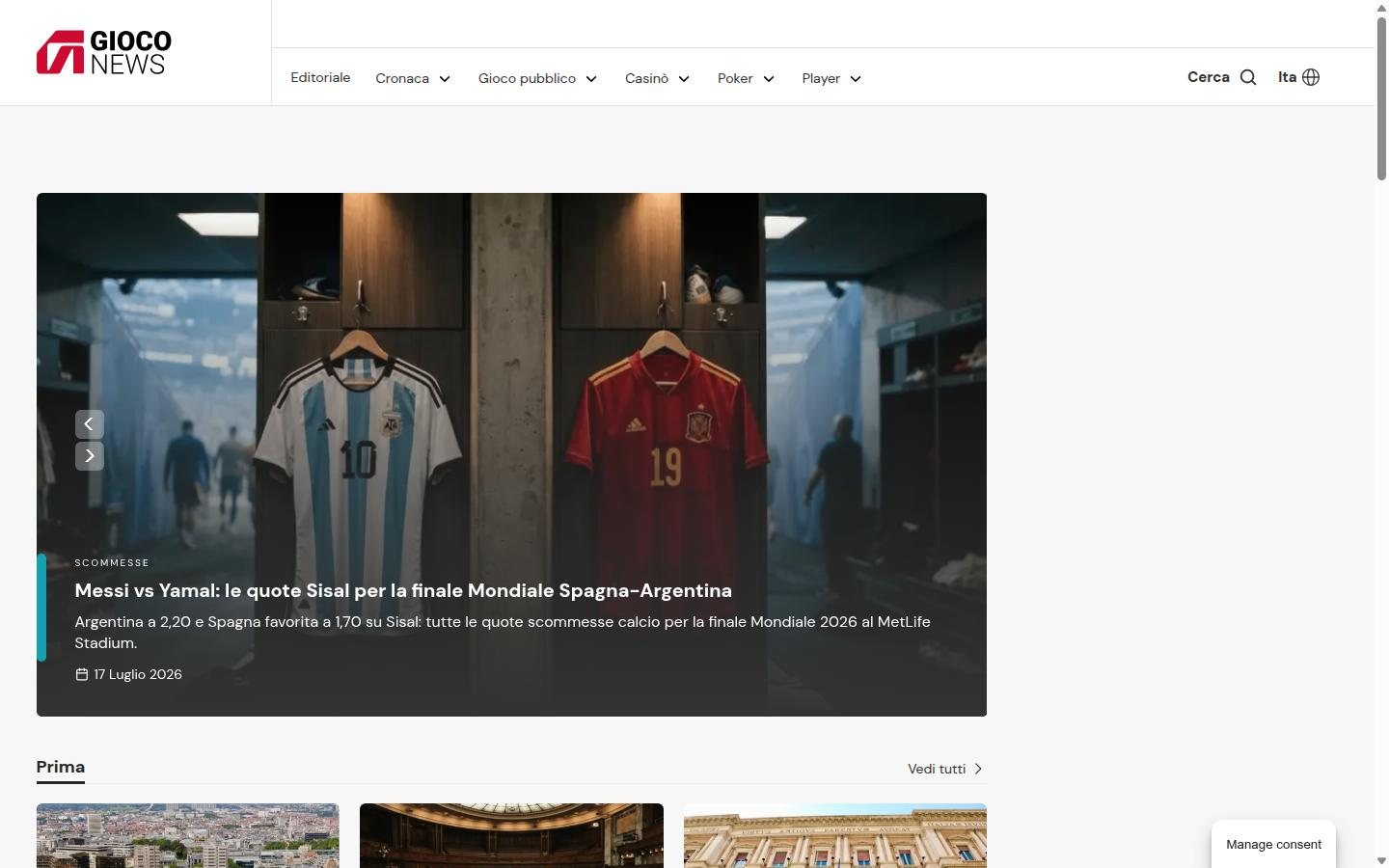 Gioco News homepage screenshot