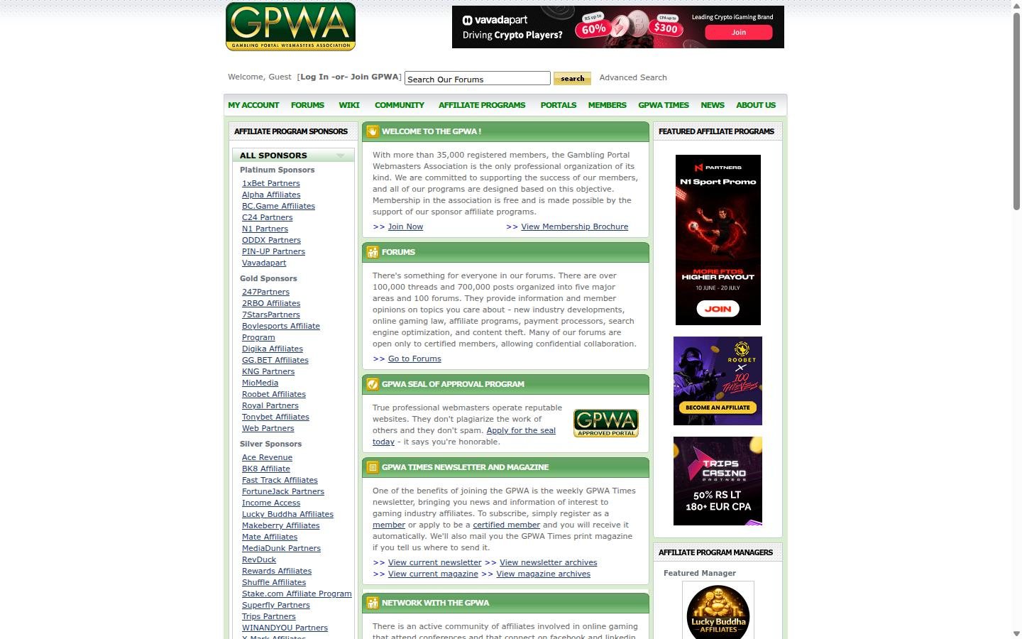 GPWA homepage screenshot