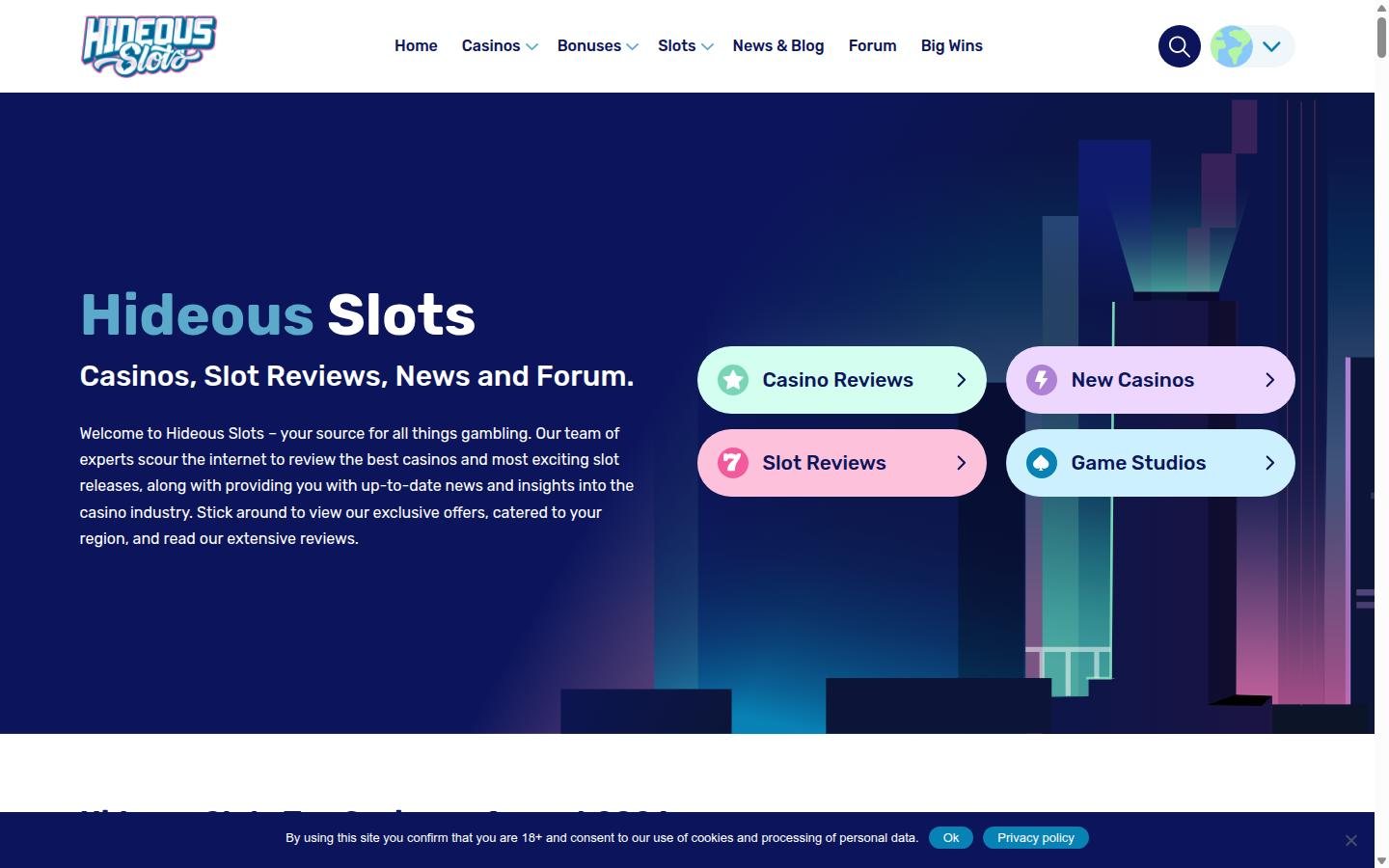 Hideous Slots homepage screenshot