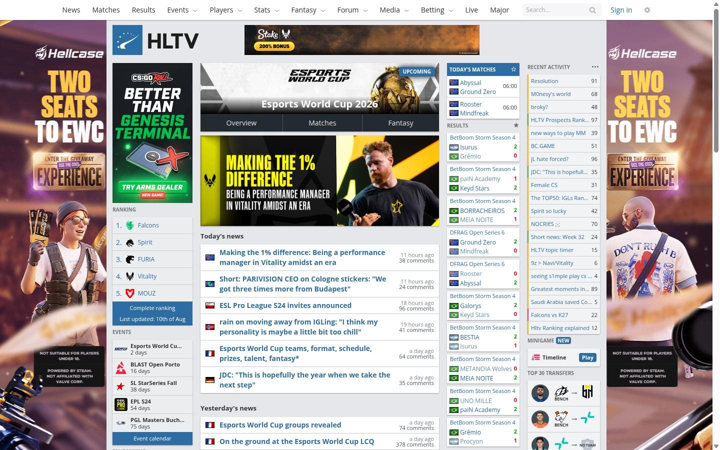 HLTV homepage screenshot