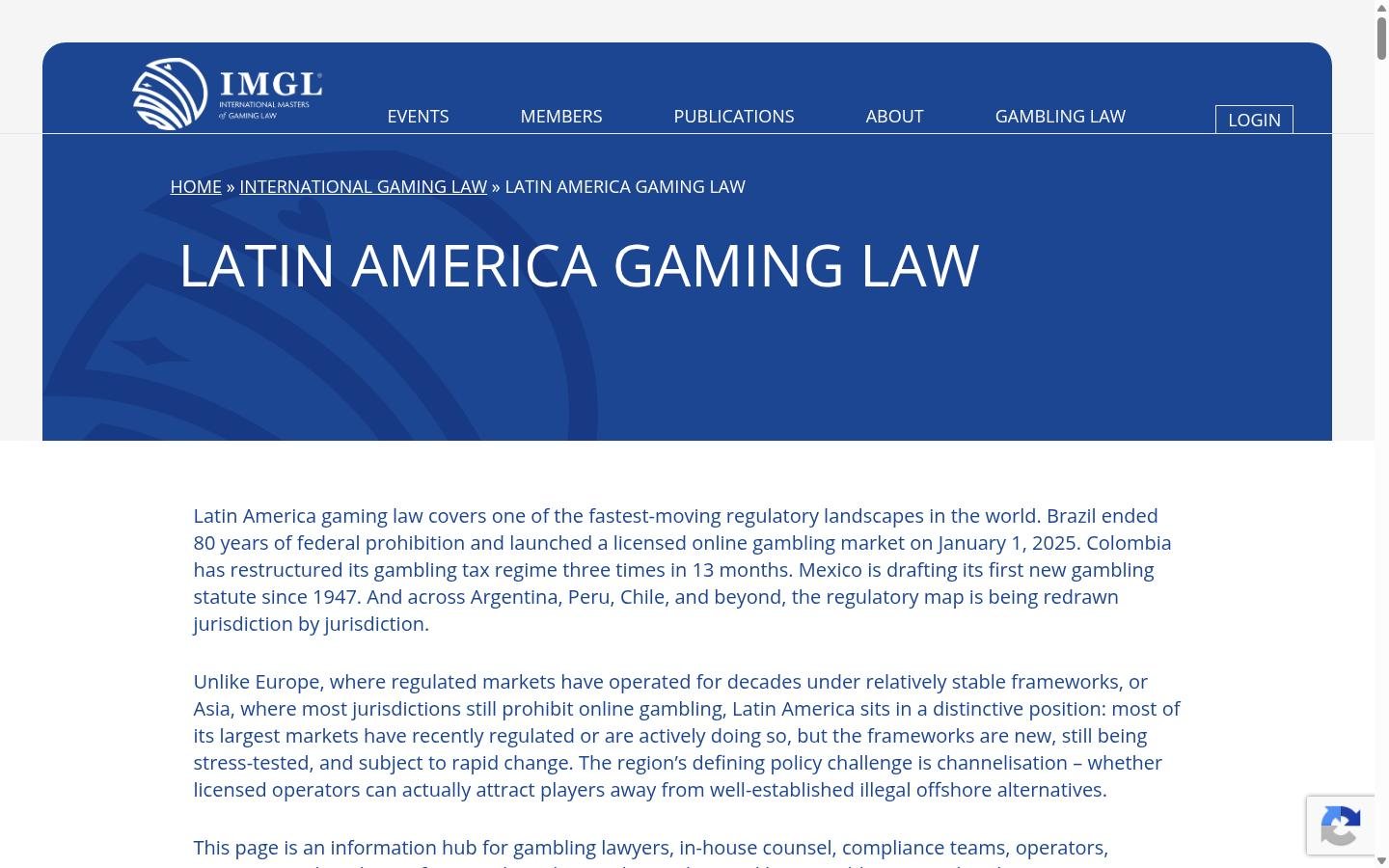 IMGL Latin America Gaming Law homepage screenshot