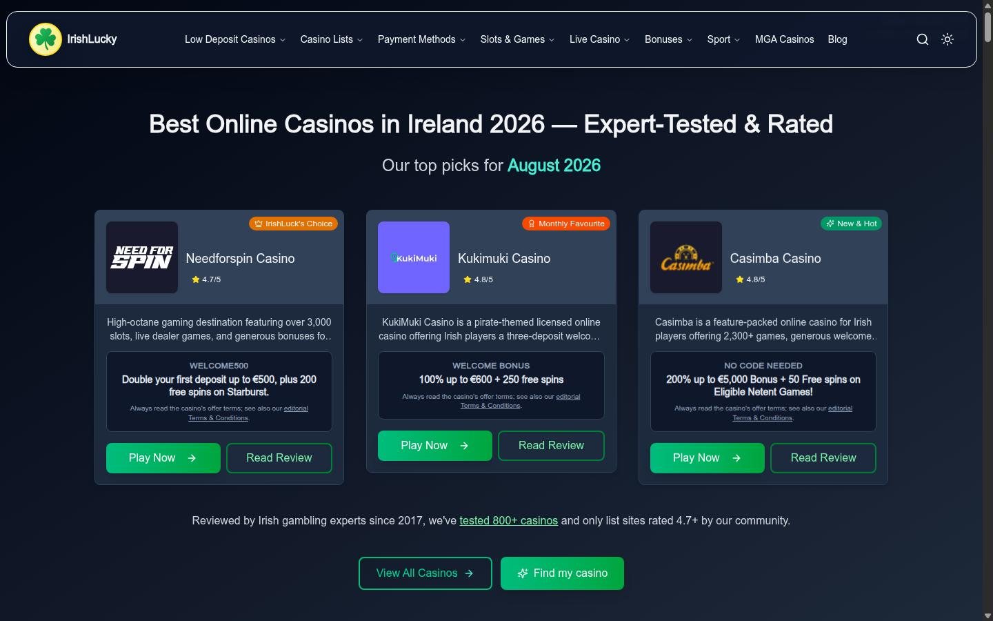 IrishLucky homepage screenshot