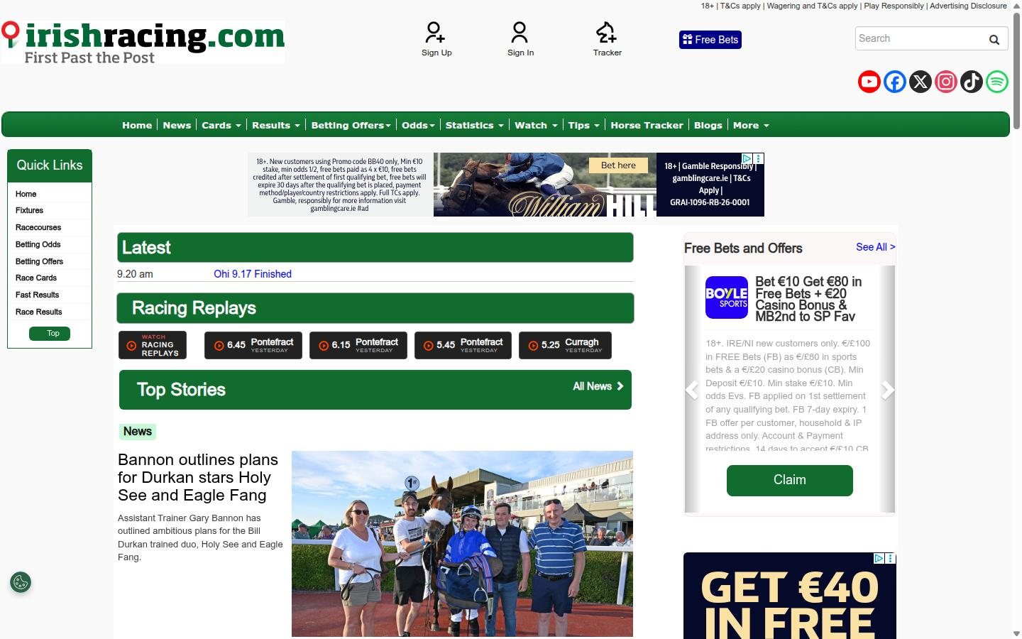 Irish Racing homepage screenshot
