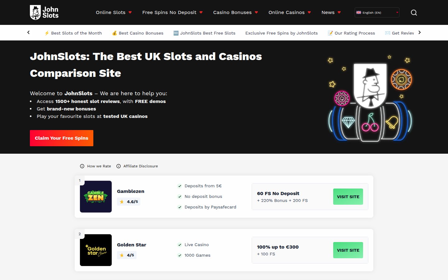 JohnSlots homepage screenshot