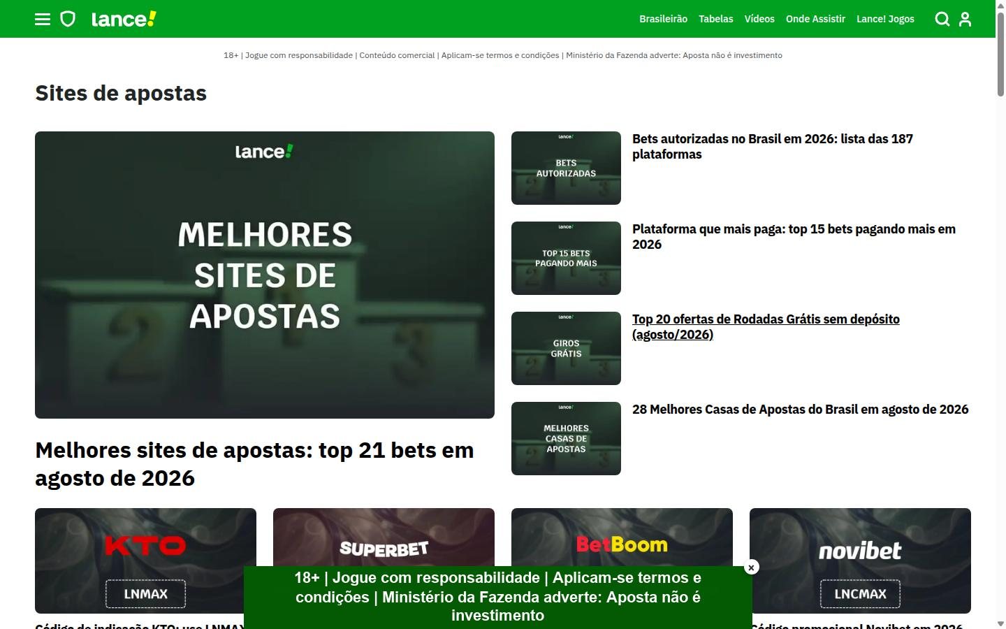 Lance! Apostas homepage screenshot