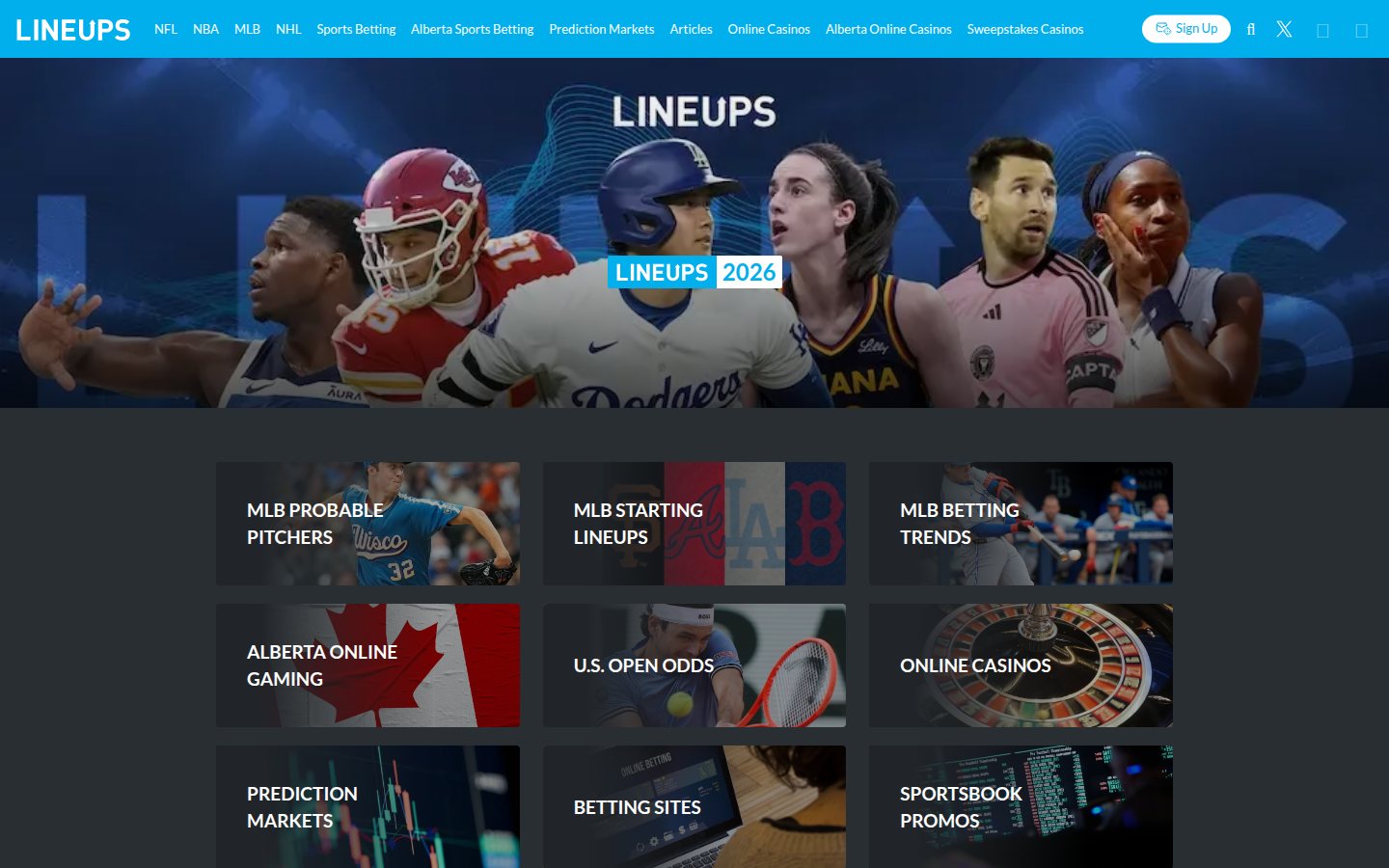 Lineups homepage screenshot