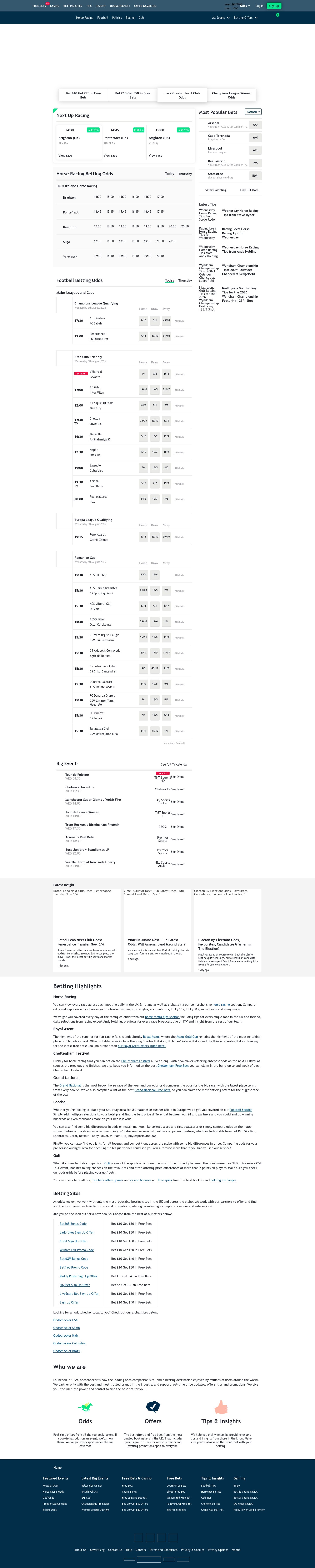 Oddschecker homepage screenshot