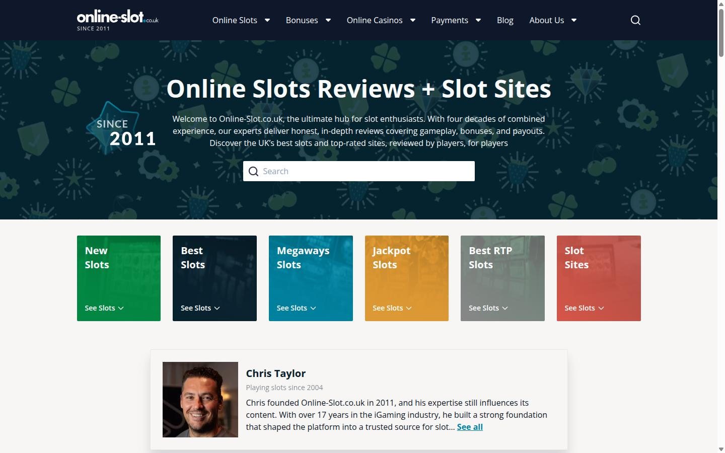 Online Slots homepage screenshot
