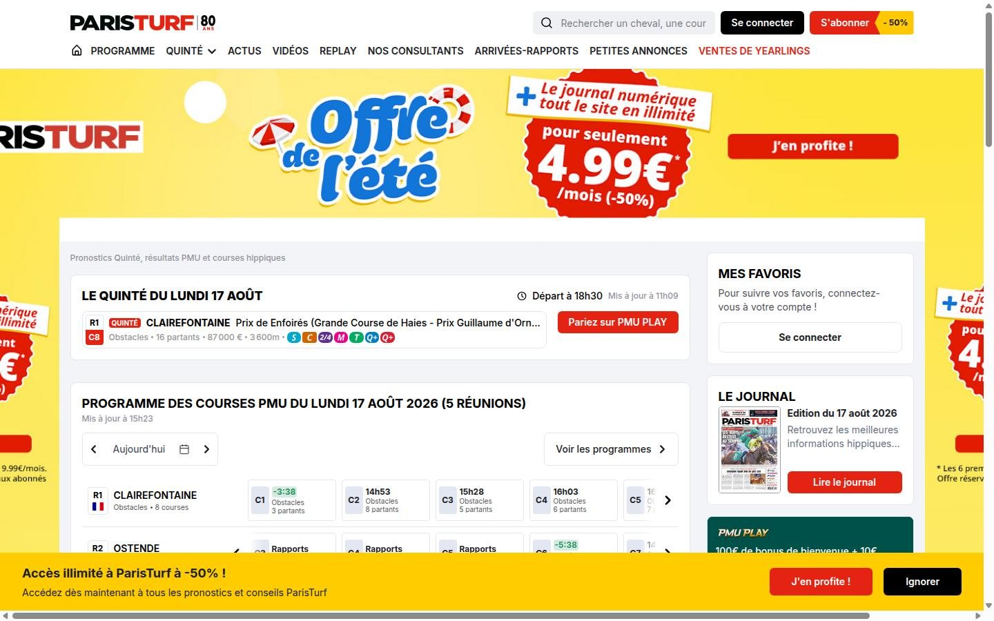 Paris-Turf homepage screenshot