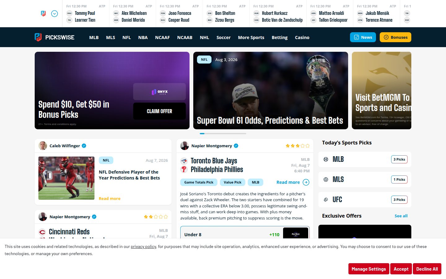 Pickswise homepage screenshot