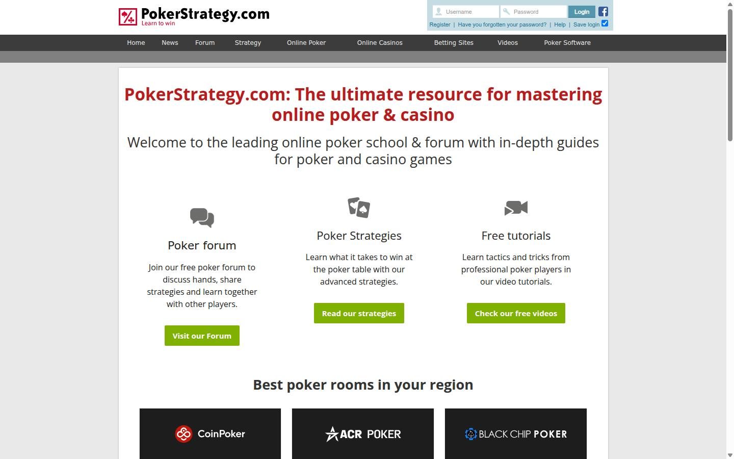PokerStrategy homepage screenshot