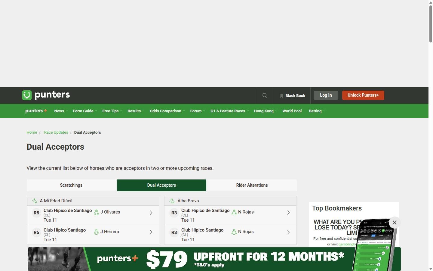 Punters homepage screenshot