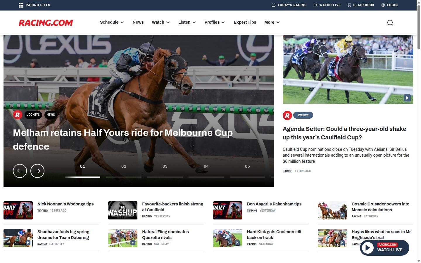 Racing.com homepage screenshot