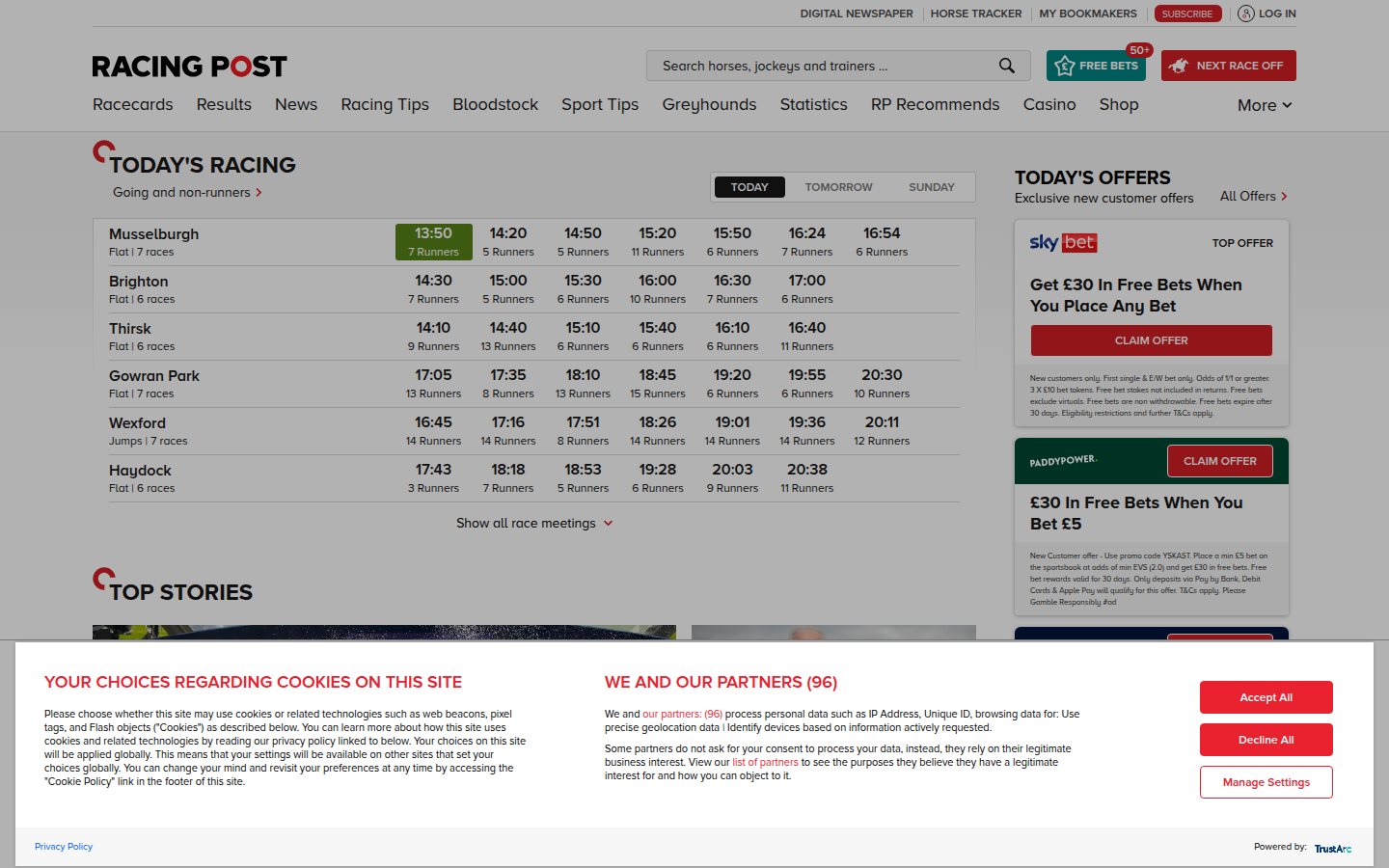 Racing Post homepage screenshot