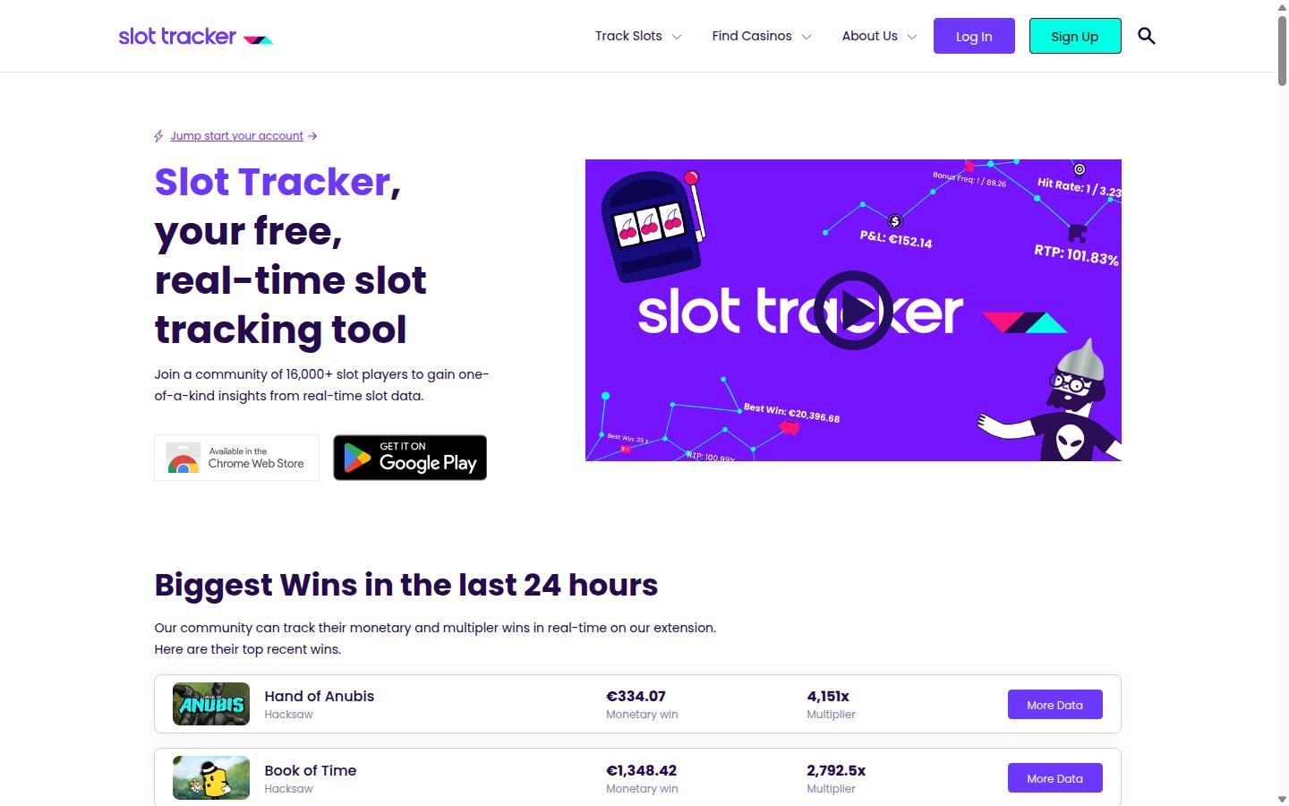 Slot Tracker homepage screenshot