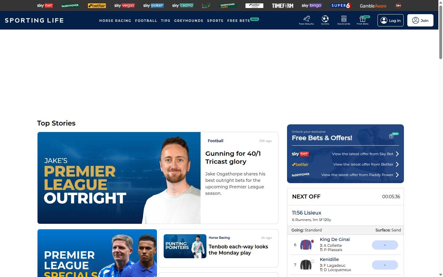 Sporting Life homepage screenshot