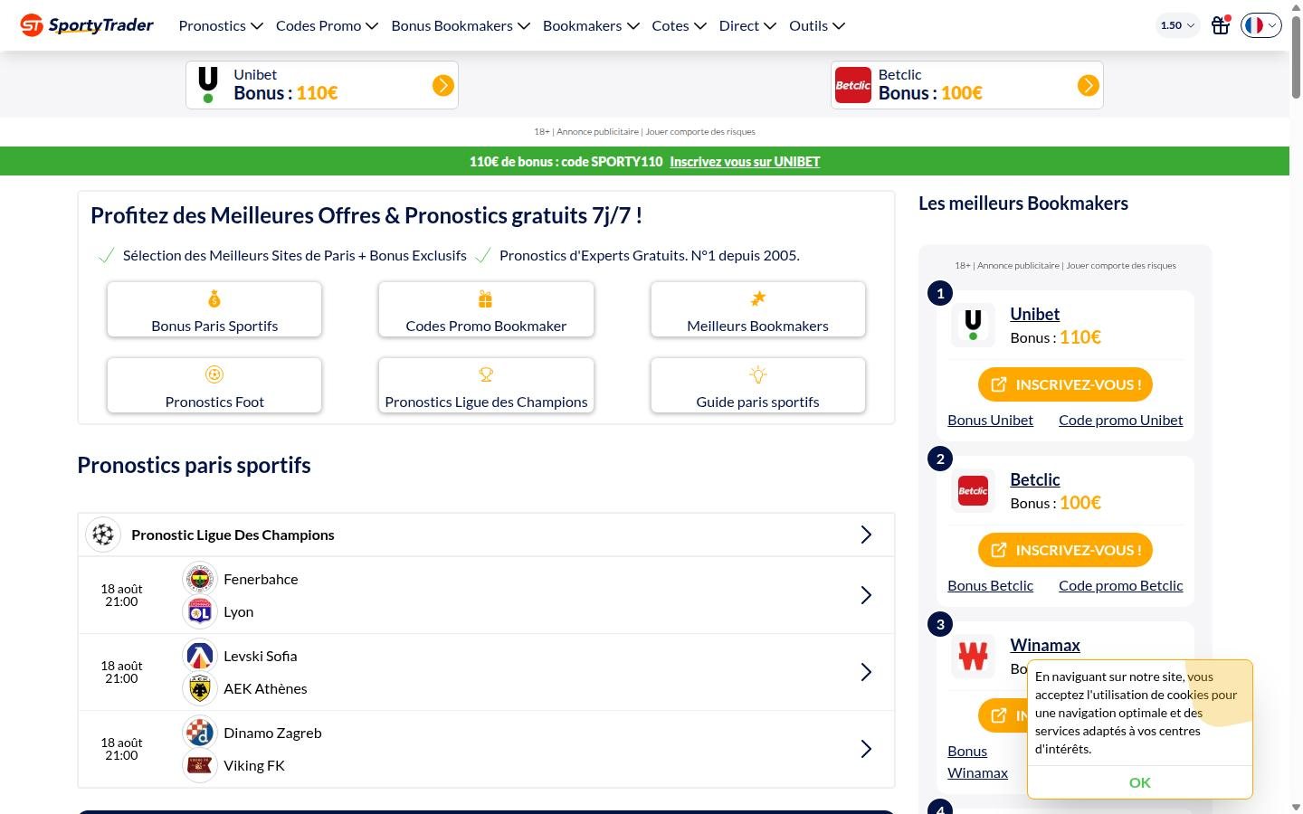SportyTrader homepage screenshot