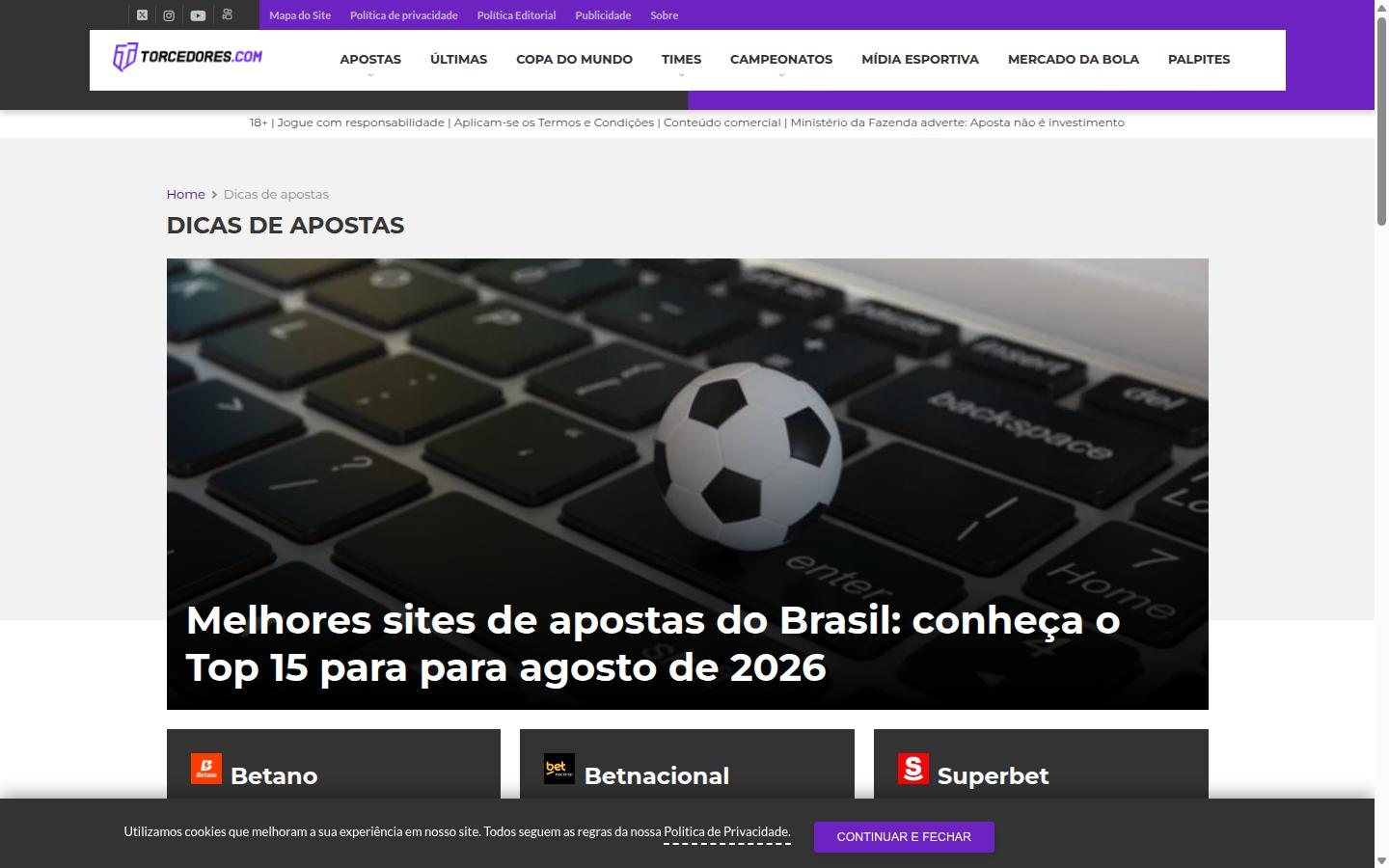 Torcedores Apostas homepage screenshot